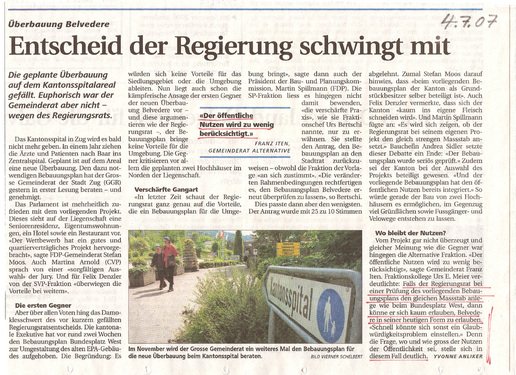 3. Entscheid der Regierung schwingt mit; Neue ZZ, 4.7.2007.jpg