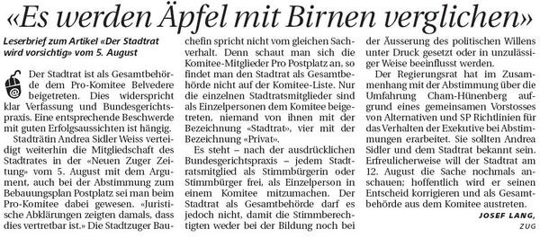 G. Es werden Aepfel mit Birnen verglichen; Neue ZZ, 6.8.2008.jpg
